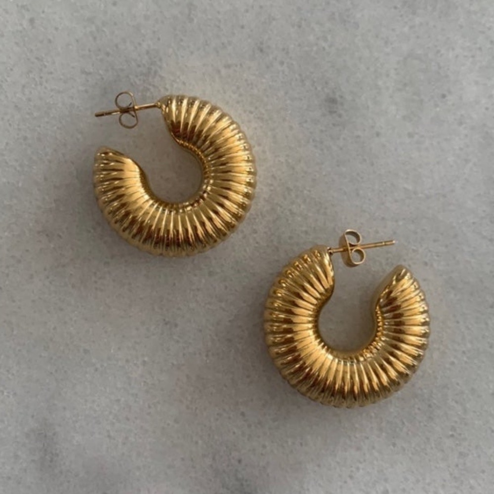 Gold Chunky Tube Textured Hoop Earrings